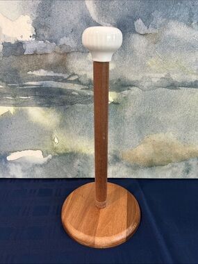 Wood and White Ceramic Towel/Toilet Paper Stand